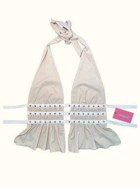Edikted Beige Halter Crop Top with Studded Bands